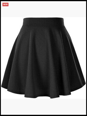 Casual Mini Stretch Waist Flared Plain Pleated Skater Skirt